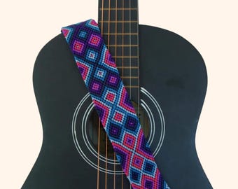 Handwoven Guitar Strap – Adjustable with Leather Ends