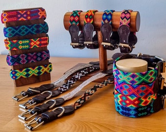 Embroidered Dog Collar With Leather / Cat Collar - Multicolors and Sizes *Free Matching Bracelet