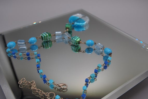 Green and Blue Art Glass Bead Pendant Necklace - image 7