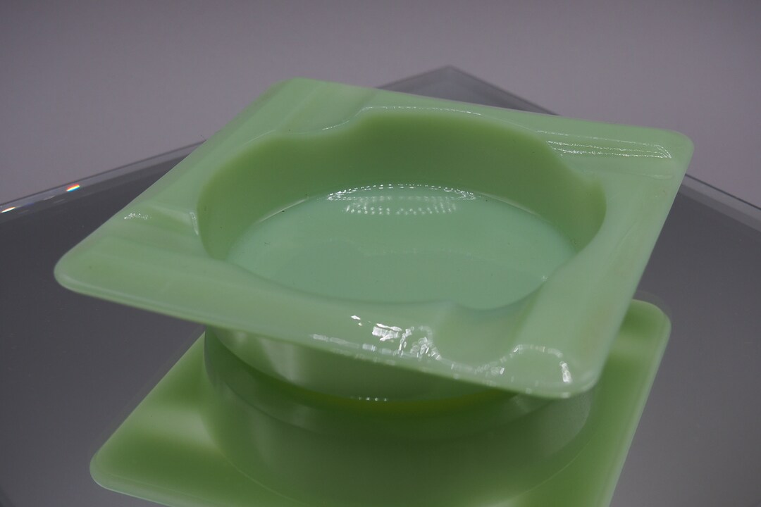 Mid Century Modern Fire King Jadeite Square Ashtray With Unique