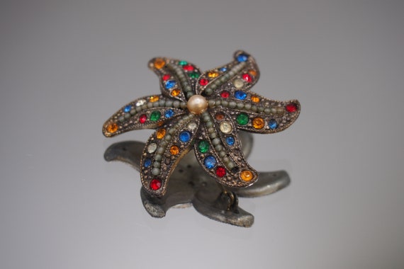 1920s Art Deco Bejeweled Starfish Brooch - image 3