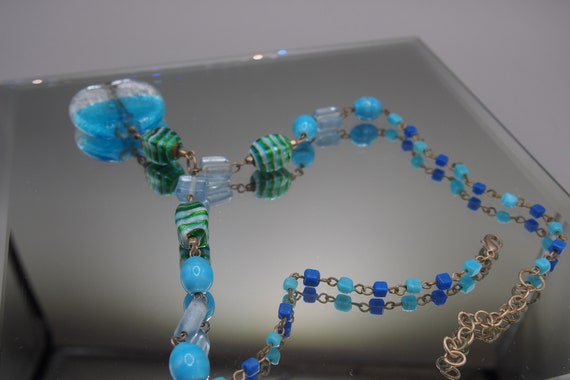 Green and Blue Art Glass Bead Pendant Necklace - image 6