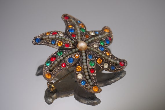 1920s Art Deco Bejeweled Starfish Brooch - image 2