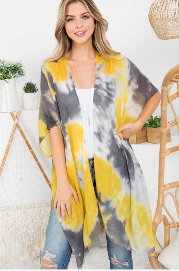 Copricostume Lungo Da Donna In Stile Kimono Tie-dye, Copricostume Da - 6