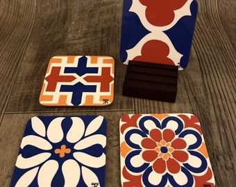 Moroccan Coaster- Blue, Red and Orange