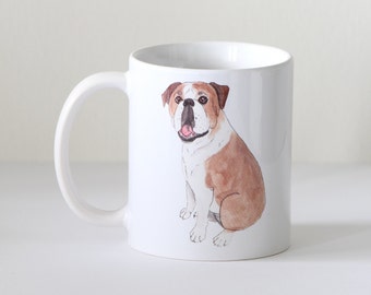 Bulldog mug, bulldog watercolor art, bulldog art, bulldog coffee cup, bulldog lover mug, bulldog lover gift, bulldog mom gift