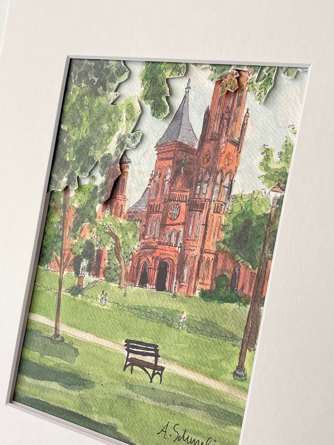 3D Smithsonian Castle Watercolor Print, Smithsonian Castle Painting