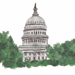 Impression du bâtiment du Capitole des États-Unis, peinture du bâtiment du Capitole, peinture d’art aquarelle DC, impression d’art de Washington DC, œuvre d’art dc, illustration dc