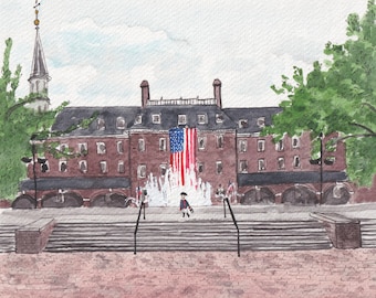 Alexandria city hall watercolor print, Alexandria Virginia print, Alexandria VA print, Old town Alexandria print