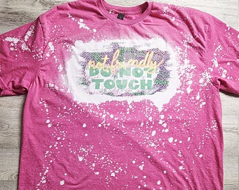 Anti Social Shirt, Not Friendly Do Not Touch, Bleached Tee Plus Size Women's Pink Shirt Distressed Leopard Print