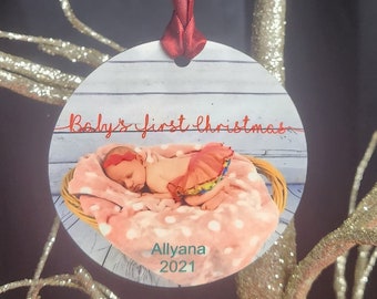 Baby's First Christmas 2022 1st Keepsake Ornament Photo Personalized Christmas Picture Ornament Baby Girl Boy Newborn Gift Name and Year