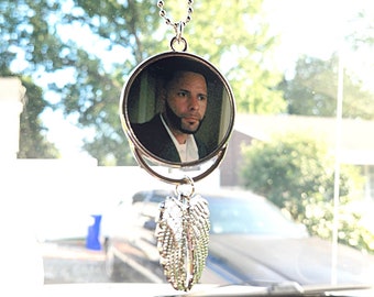 Angel Wings Keychain,  Memorial KeyChain, Rear View Mirror Charm 2 Sides Pet Photo, Picture Key Chain, Remembrance Key Chain, Memory Gift