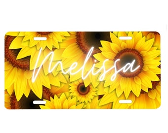 Sunflower Name Printed Aluminum License Plate Custom Plate Front License Plate Vanity Plate For Her Personalized