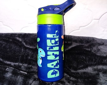 Dinosaur Kids Name Water Bottle, Flip Top, Sippy, School Water Bottle Personalized Water Bottle, Christmas Gift, Kids Gifts