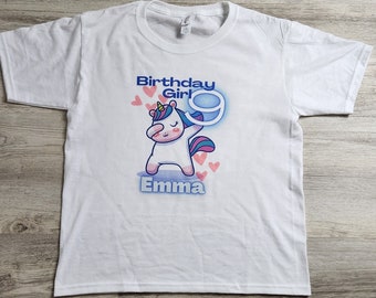 Unicorn Birthday Girl Shirt Kids Birthday Shirt, Custom Personalized Name Age Birthday Party Shirt Bday Shirt