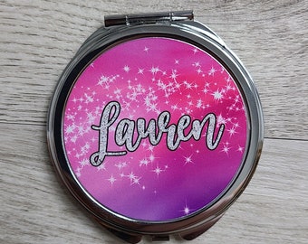 Compact Mirror Personalized Bridesmaid Name Mirror Bridesmaid Gift Bachelorette Party Favors Pocket Mirror Wedding Silver Compact Mirror
