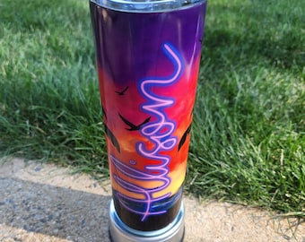 Beach Sunset Glow Name Tumbler  To Go, Travel Tumbler Custom & Handmade Tumbler Teacher Mother's Day Gift Coffee