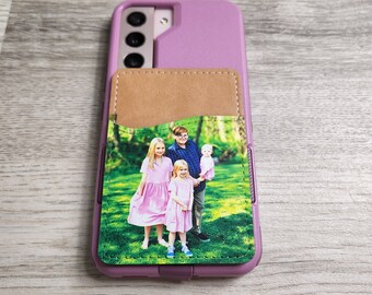 Custom Photo Phone Wallet, Stick on, Leather Card Holder For Phone, Stick on Pocket,Card Caddy,Personalized Phone Wallet, Father's Day Gift