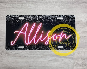 Black Glow Name Printed Aluminum License Plate | Custom Plate | Front License Plate | Vanity Plate | For Her Personalized
