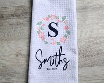 Personalized Dish Towel - Family Name Kitchen Towel - Established Year - Custom Tea Towel - Kitchen Decor - New Couple Gift - Wedding Gift