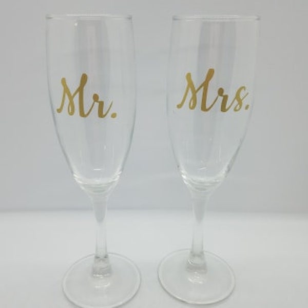 Mr & Mrs Champagne Wedding Glass DECALS - Set of 2 vinyl die-cut decals