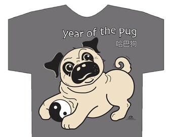 T-shirt Jaar van de mopshond, Chinees nieuwjaarsontwerp