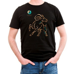 Year of the Ram (Goat), Chinese Asian Oriental Neon NRG Design 100% cotton black t-shirt