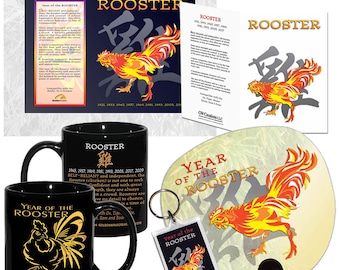 Jaar van de Haan (kip) Aziatische Oosterse Chinese dierenriemhoroscoop 6 st. Cadeauset
