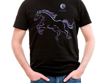 Jaar van het Paard, Chinese Aziatische Oosterse Dierenriemhoroscoop Neon-NRG zwart 100% katoenen t-shirt