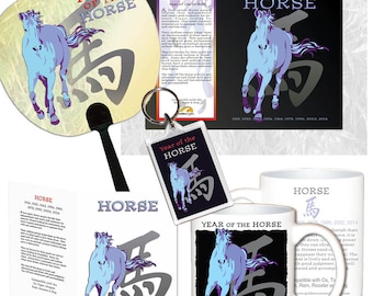 Jaar van het PAARD Aziatische Oosterse Chinese dierenriemhoroscoop 6 st. Cadeauset