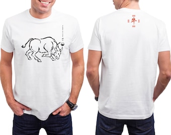 Jaar van de OX. Chinees Aziatisch Oosters Hi-NRG Design 100% Katoen wit t-shirt