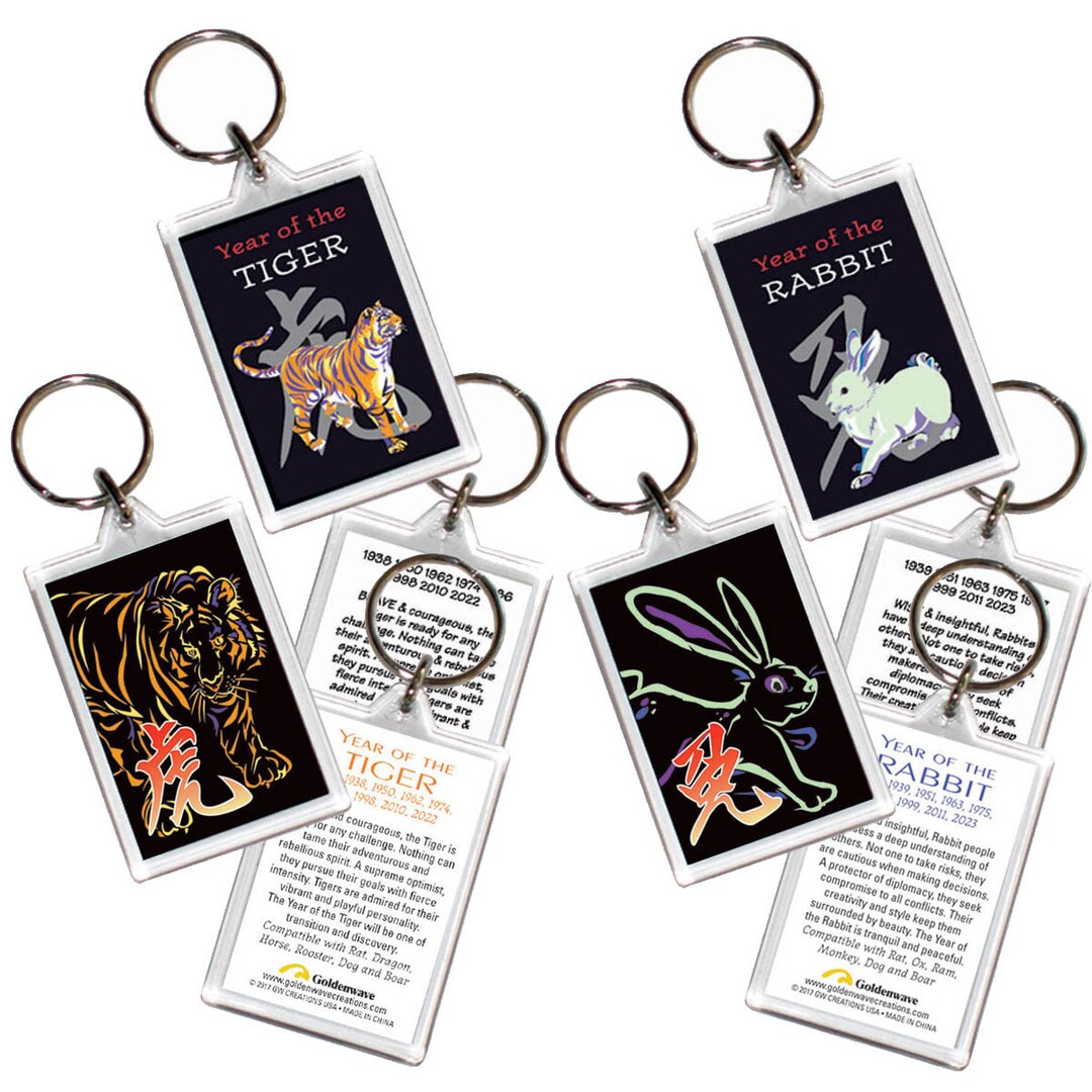 Animal Key Rings Vector Chinese Zodiac Animal Keyrings, Classic and Neon Designs (set of 2) - Etsy