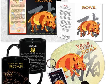 Year of the BOAR (Pig) Asian Oriental Chinese Zodiac Horoscope 6pc. Gift Set