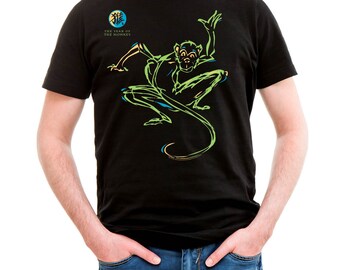 Jaar van de Aap, Chinese Oosterse Aziatische Dierenriemhoroscoop Neon-NRG 100% katoenen t-shirt