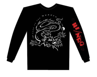 Year of the Dragon 2024 Asian Oriental Chinese Hi-NRG Black Long Sleeve 100% Cotton T-Shirt