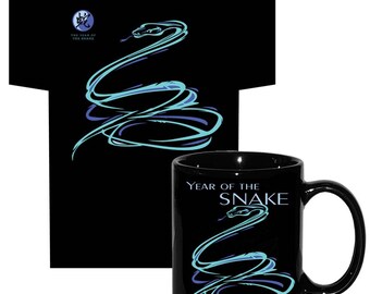 Year of the SNAKE 2025, Chinese Asian Oriental Zodiac Horoscope Animal 100% cotton T-SHIRT & 11oz Mug Gift Set. FREE Greeting Card.