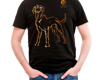 Jaar van de Hond Aziatische Oosterse Chinese Dierenriemhoroscoop Neon-NRG Zwart T-shirt 100% voorgekrompen katoen