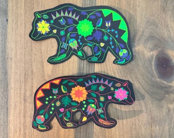 Applique-Floral & Tribal Design  with Iron-On Adhesive- 3 Sizes Available - Bear