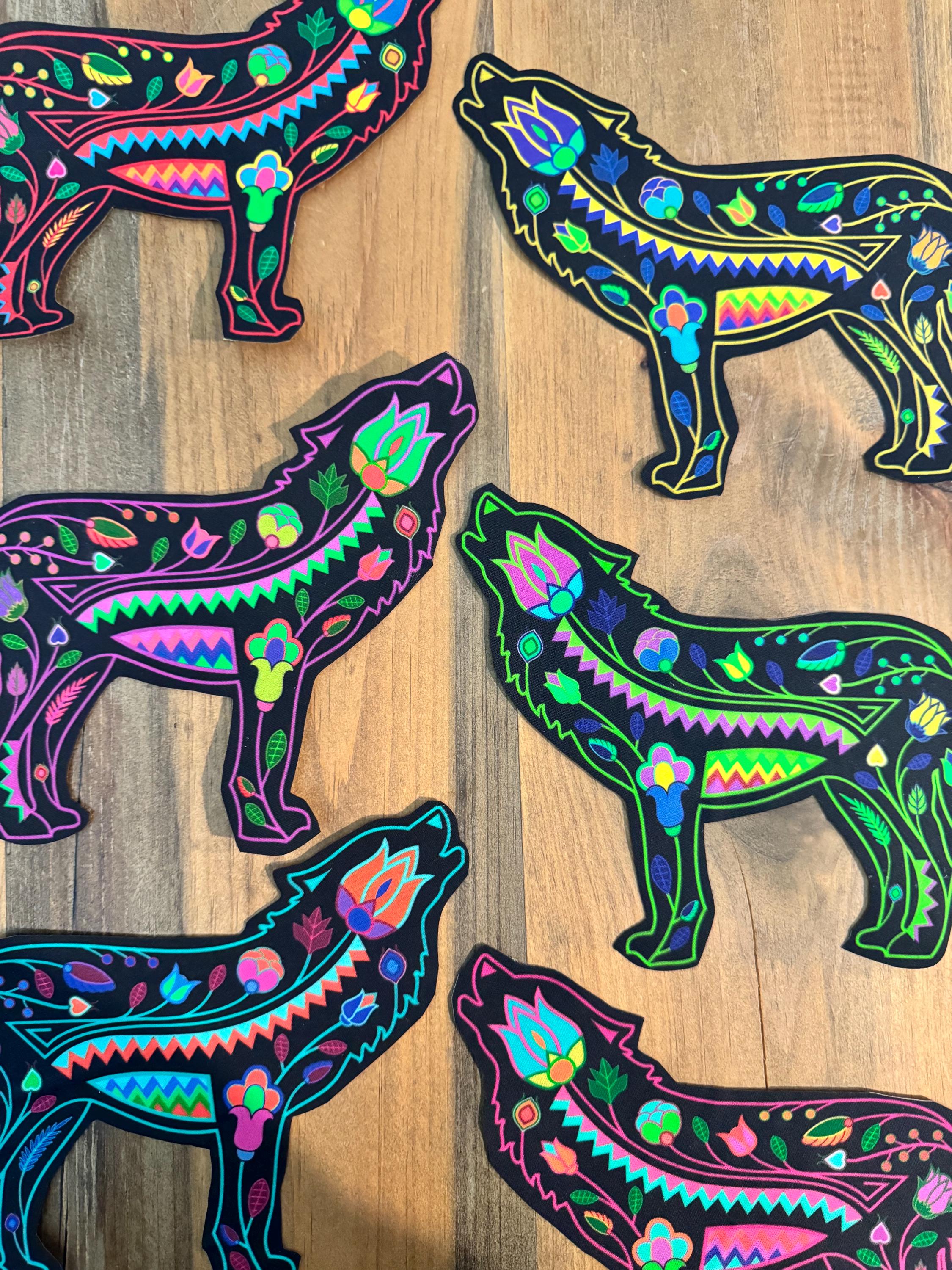 Wolf Applique-Floral & Tribal Design  with Iron-On Adhesive- 2 sizes  Available -