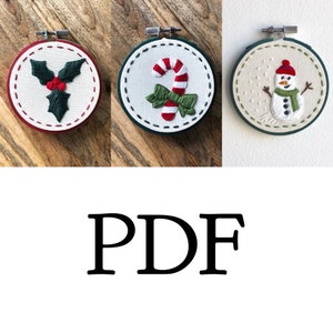 Simple Beginner Christmas Ornament Embroidery Patterns | PDF File