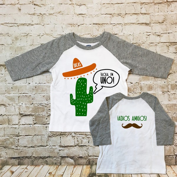 UNO Fiesta Personalized Baby Boy's or Baby Girl's 1st Birthday Shirt | Personalized Matching Family Fiesta Cactus & Sombrero Birthday Shirts