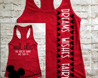 DREAMS. WISHES. FAIRYTALES. Magic Exists - Personalized Women's Disney Inspired Racerback Tank Top | Ladies' Mickey Mouse Themed T-shirt