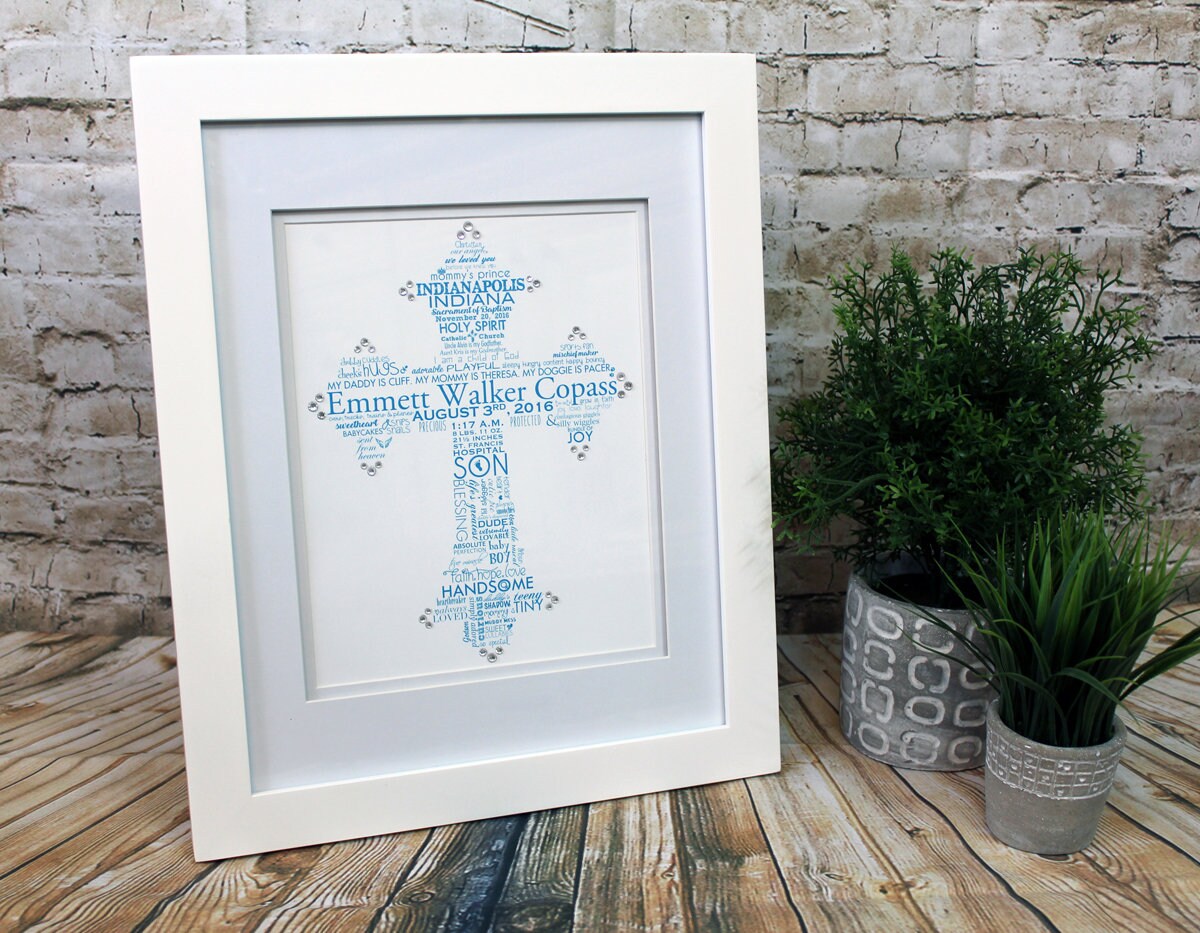 Personalized Christian Cross Word Art (DIGITAL FILE ONLY) | Personalized Christening/Baptism/Communion/Confirmation/Infant Loss Memory Gift
