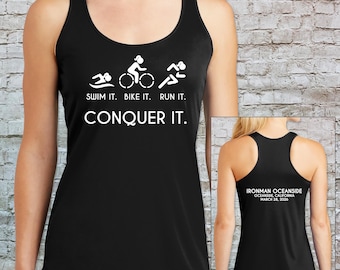 Swim Bike Run CONQUER IT Women's Triathlon Athlete Shirt