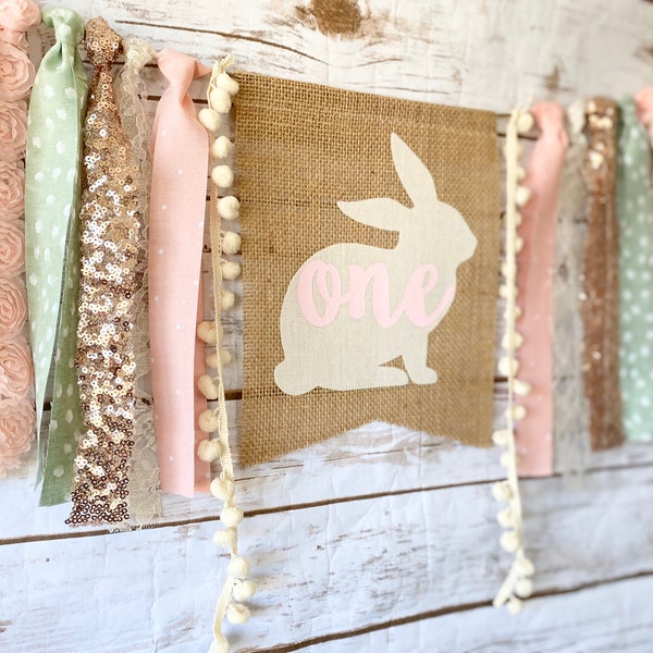 Some Bunny is One Highchair Banner, Bunny Birthday Banner, Pink Rose Gold Mint Highchair Banner, Easter Birthday Banner