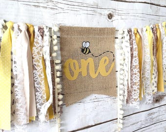 Honeybee Highchair Banner, Bee Birthday Banner, Bee Floral Birthday, Sunflower High Chair, Rose Gold Birthday