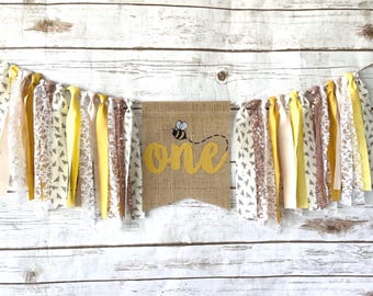 Honeybee Highchair Banner, Bee Birthday Banner, Bee Floral Birthday, Sunflower High Chair, Rose Gold Birthday