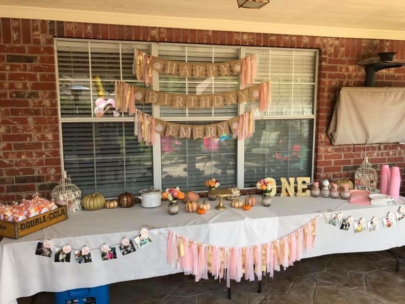 Pink and Gold Birthday Little Pumpkin Birthday Banner Happy Birthday Banner Little Pumpkin Party Banners Package