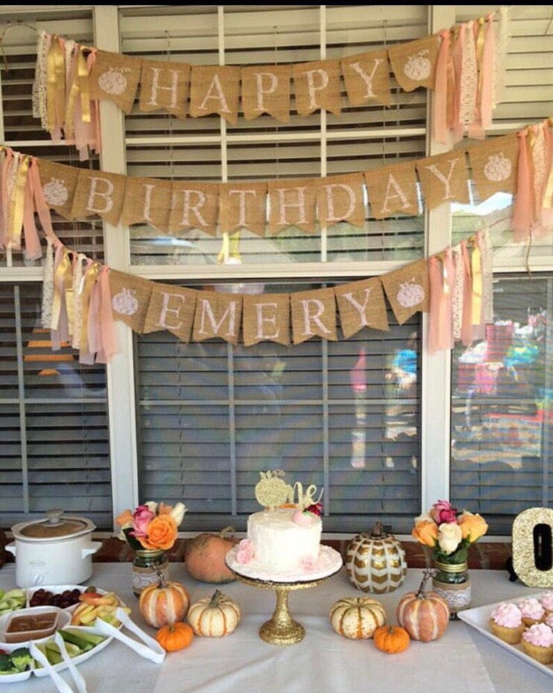 Pink and Gold Birthday Little Pumpkin Birthday Banner Happy Birthday Banner Little Pumpkin Party Banners Package