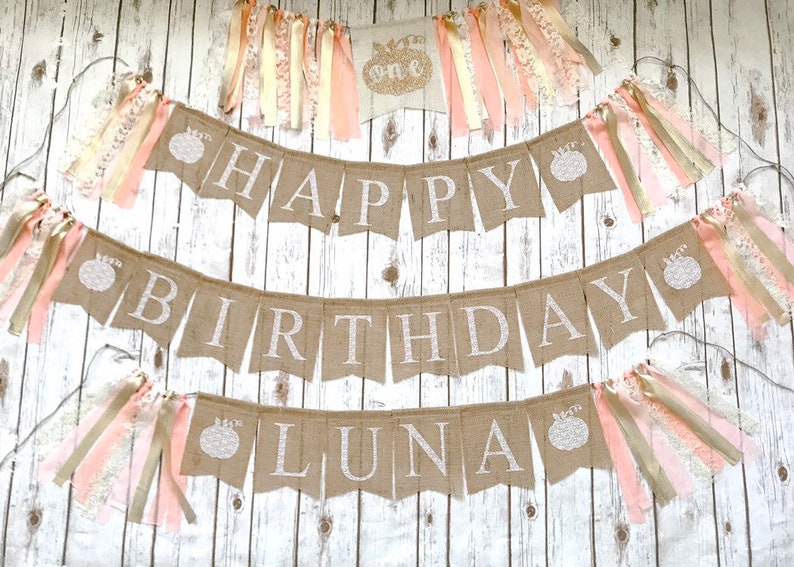 Pink and Gold Birthday Little Pumpkin Birthday Banner Happy Birthday Banner Little Pumpkin Party Banners Package